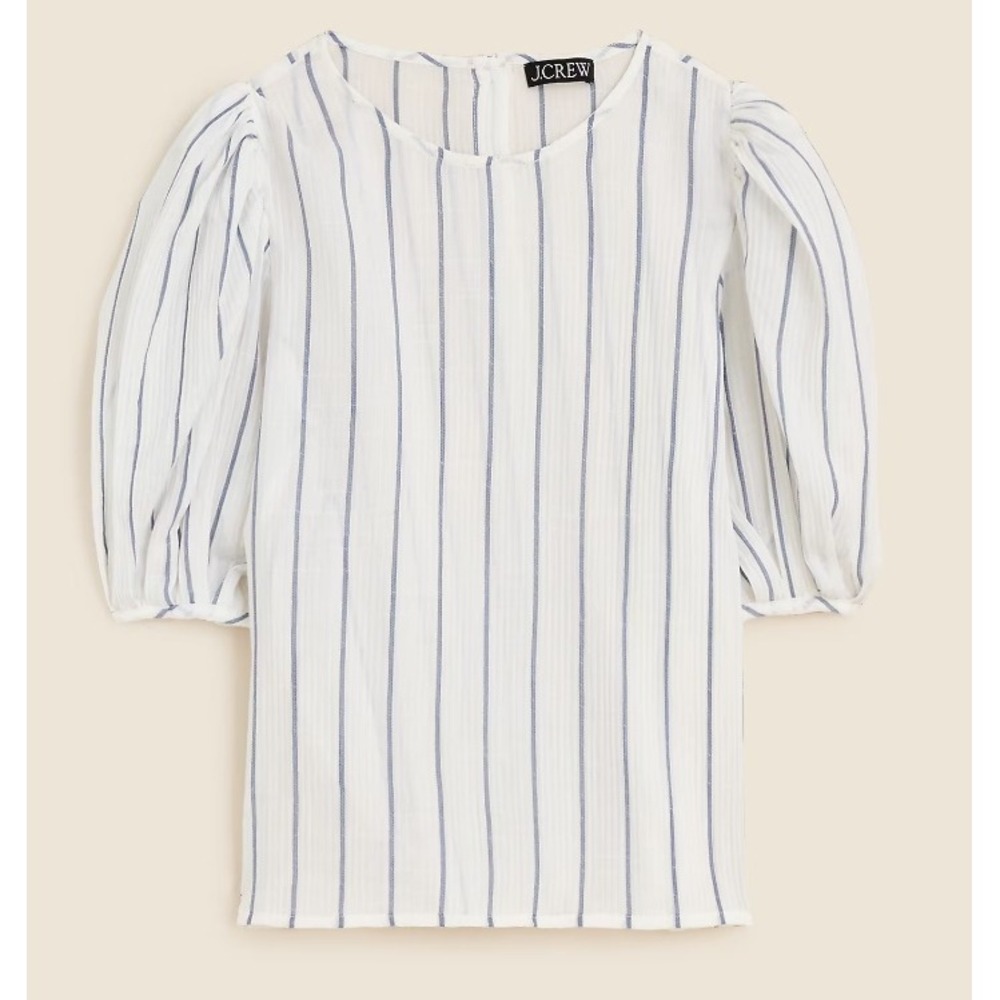 J.Crew Sheer Gauze Cotton Puff Sleeve Blouse Blue White Striped Top Size‎ XS